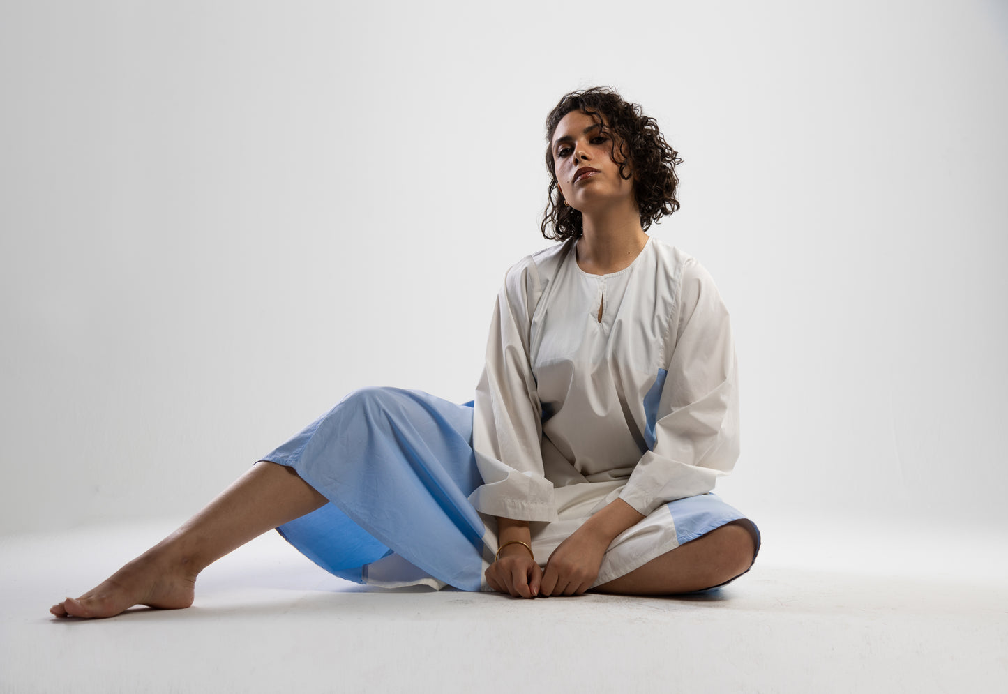 Galabeya Baladi Baby Blue & Cream