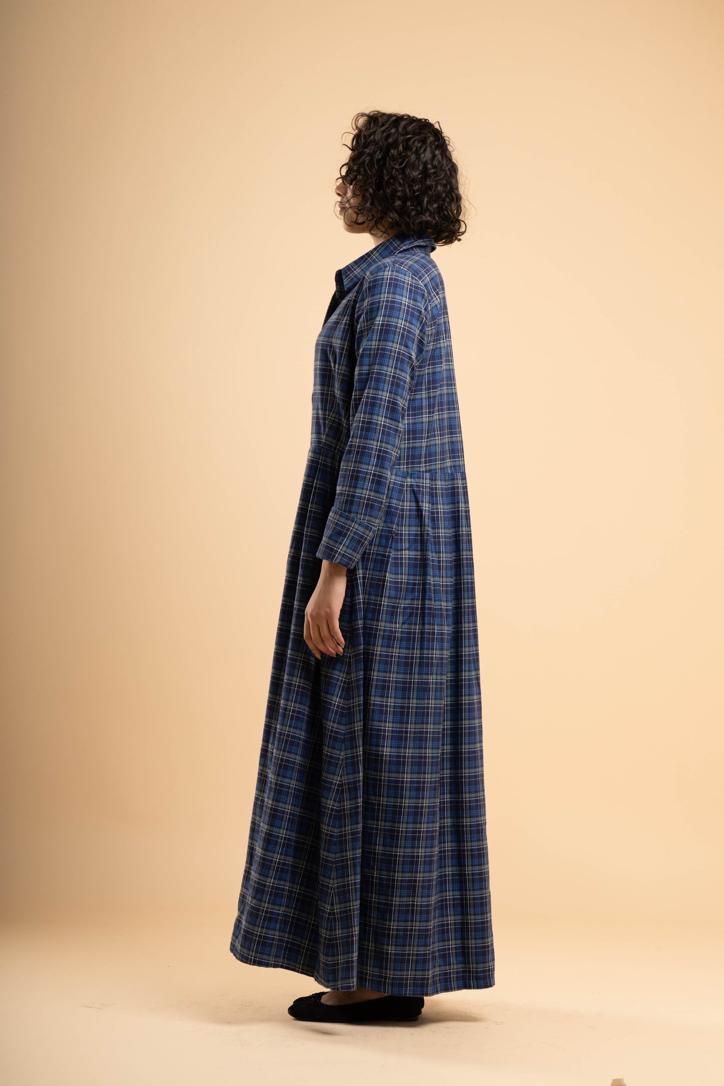 Blue-Green Plaid Shirt Dress