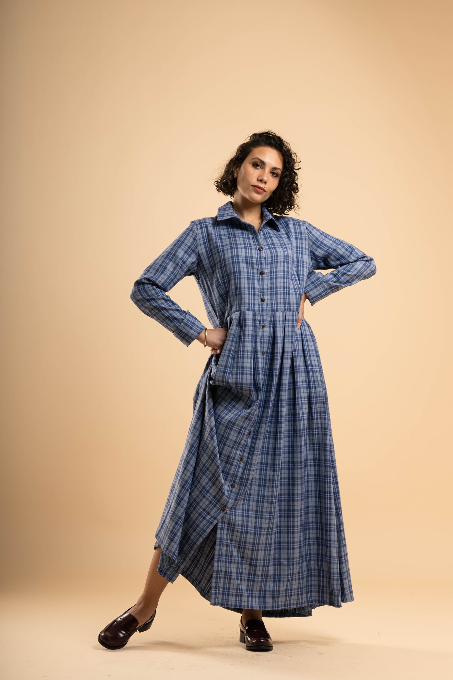 Blue Plaid Shirt Dress