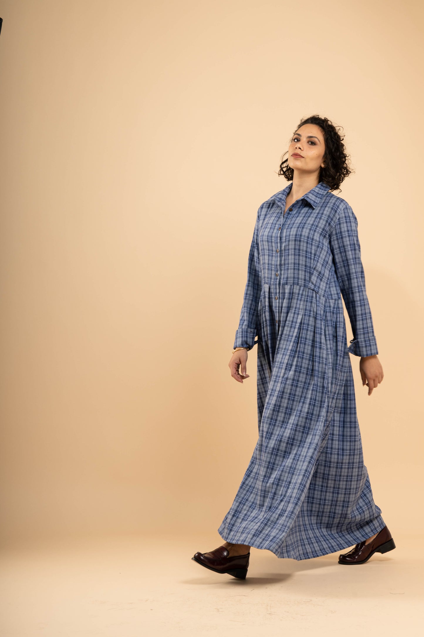 Blue Plaid Shirt Dress