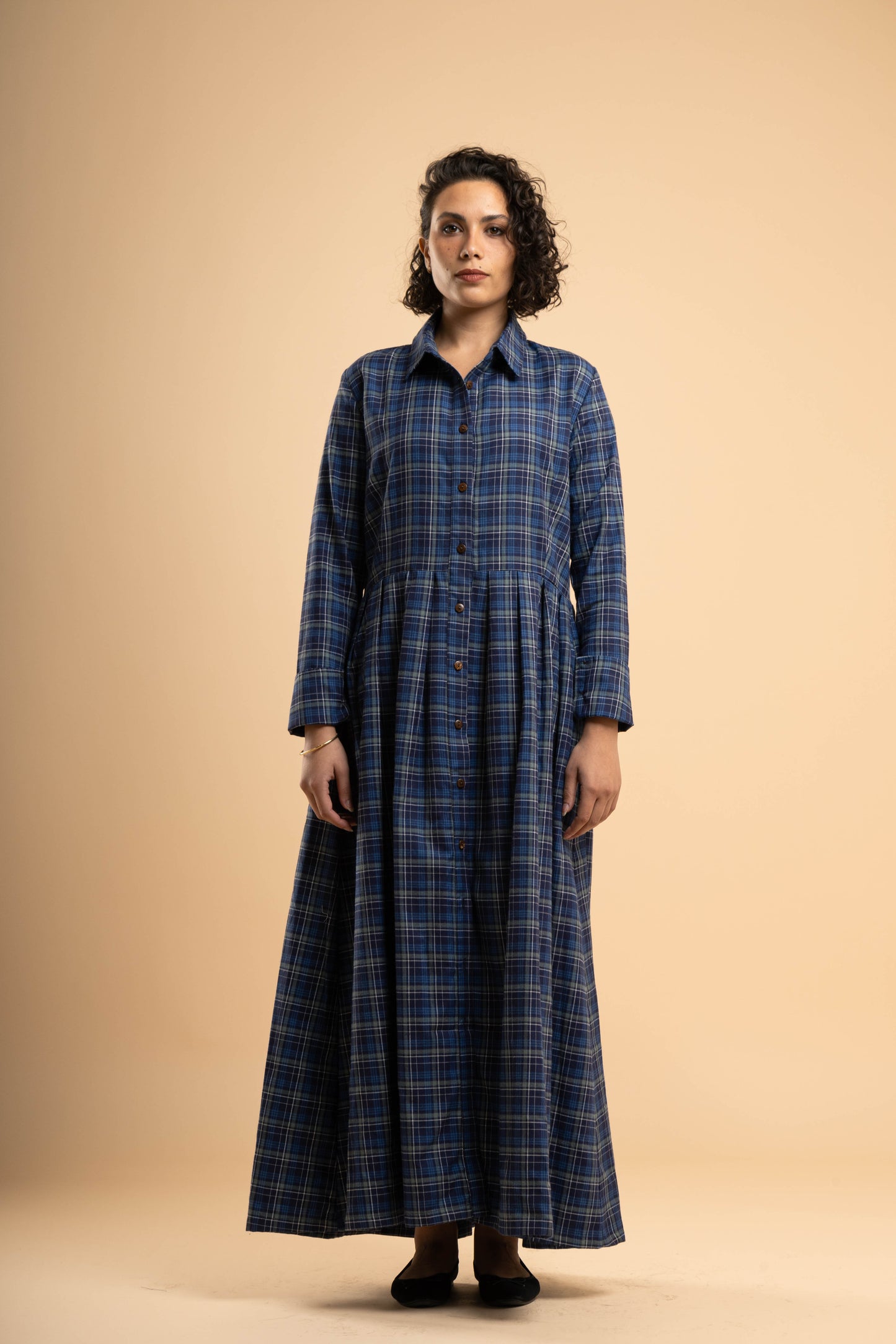 Blue-Green Plaid Shirt Dress Abier Megahed Blue-Green Plaid Shirt Dress Abier Megahed