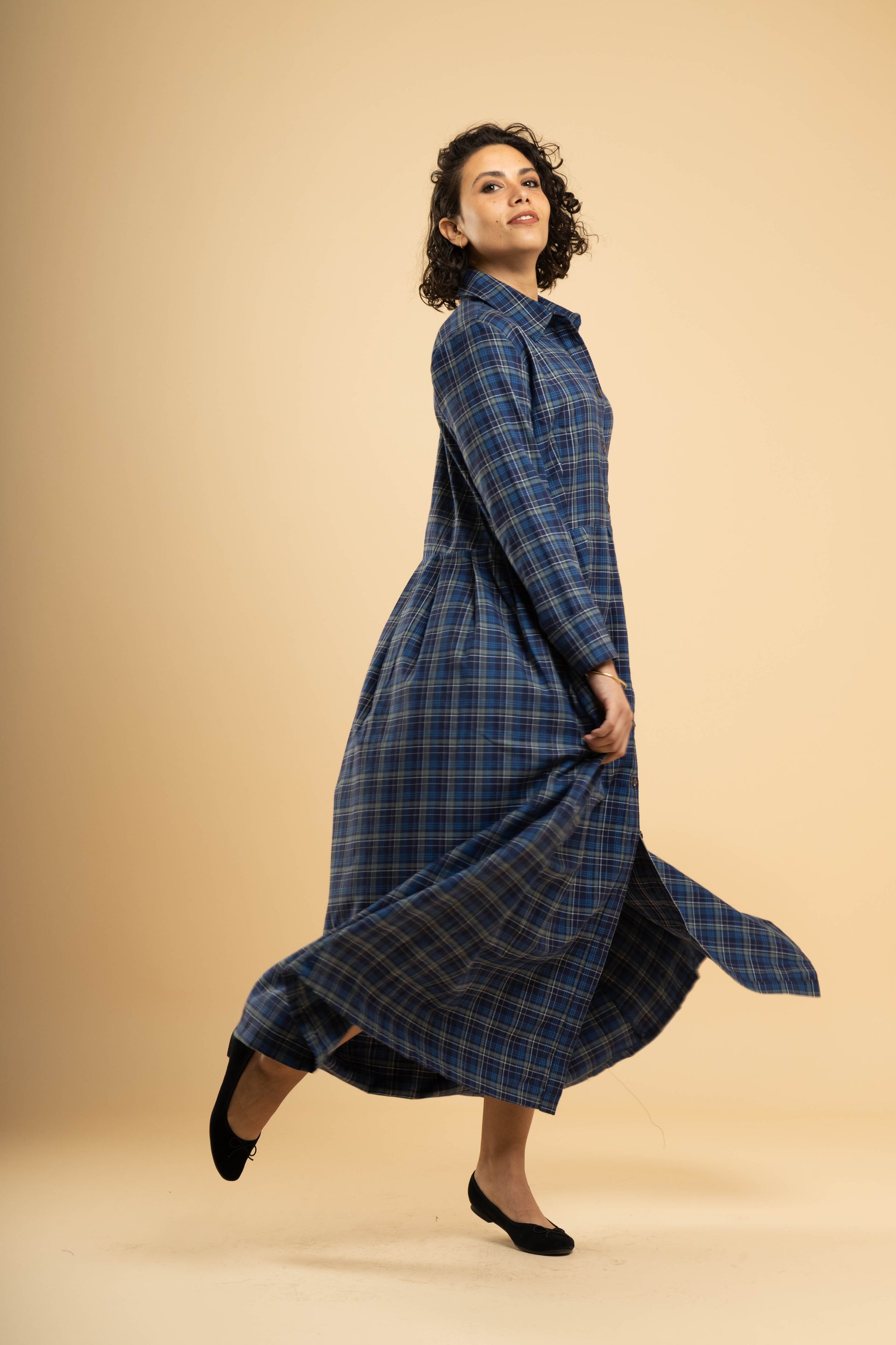 Blue-Green Plaid Shirt Dress – Abier Megahed