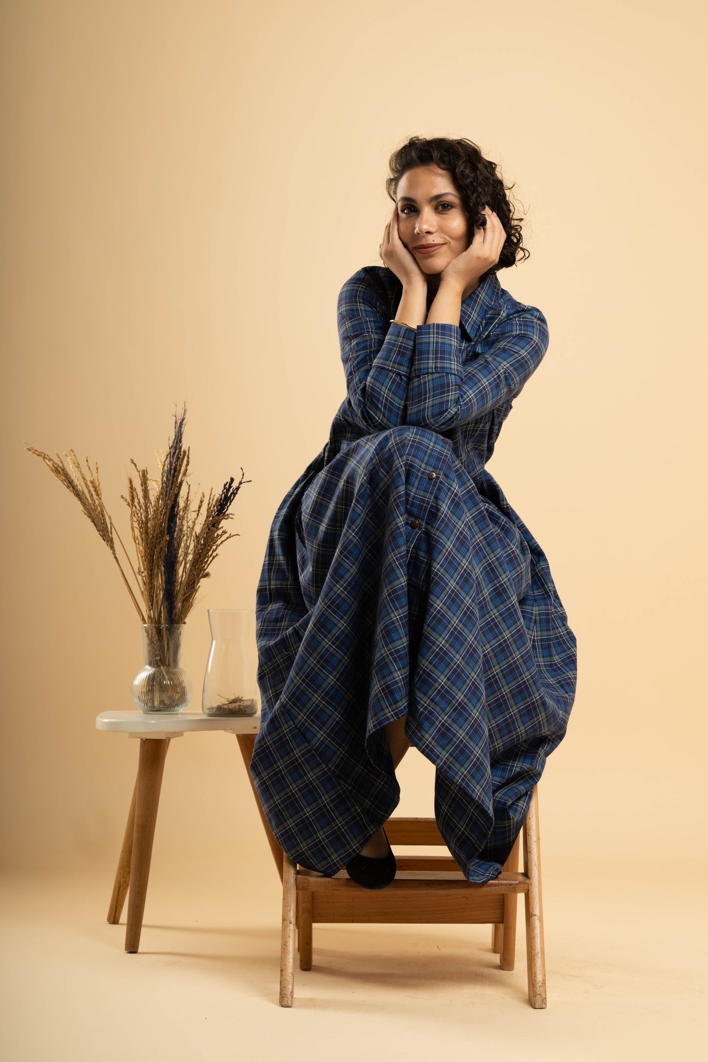 Blue-Green Plaid Shirt Dress