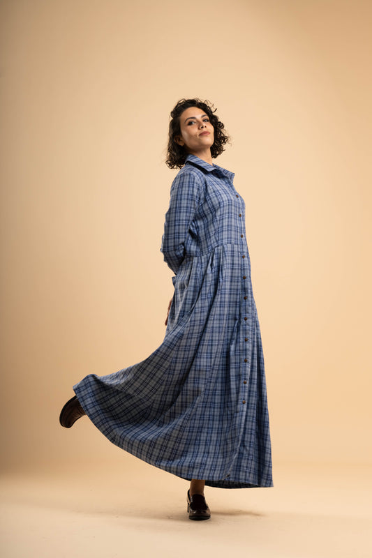 Blue Plaid Shirt Dress